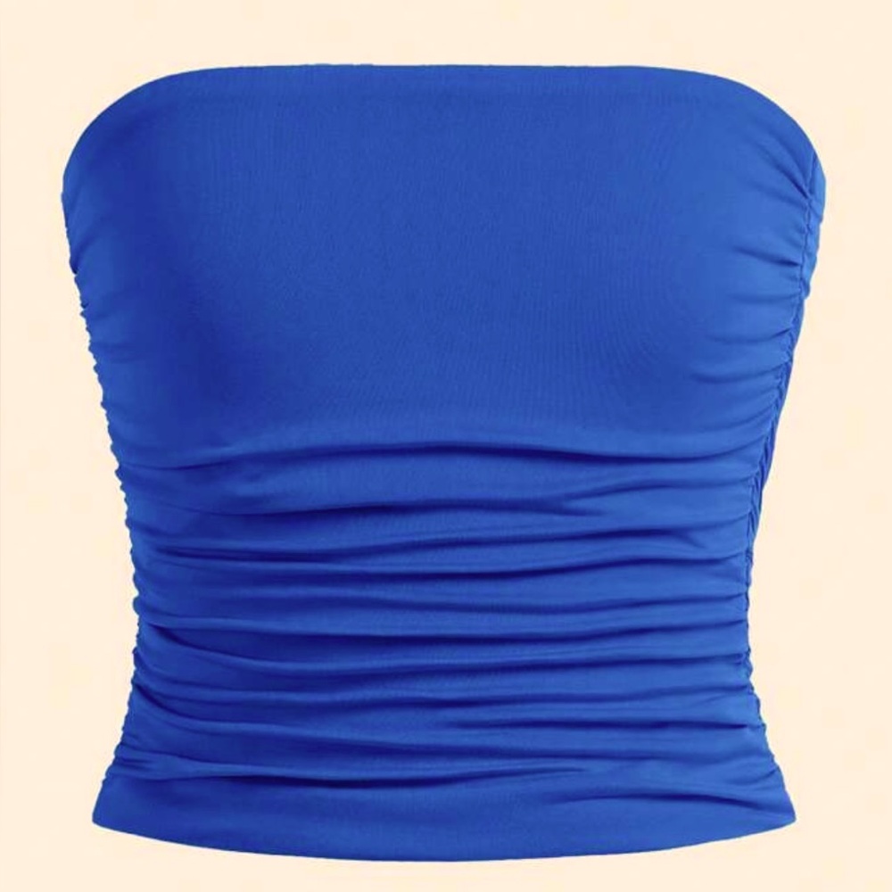 Blue Strapless Ruched Women's Top